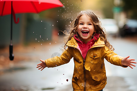 雨天快乐的小女孩图片