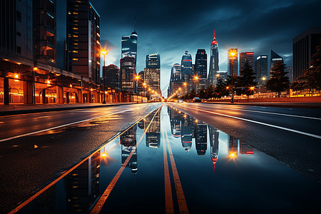 雨后城市夜景图片