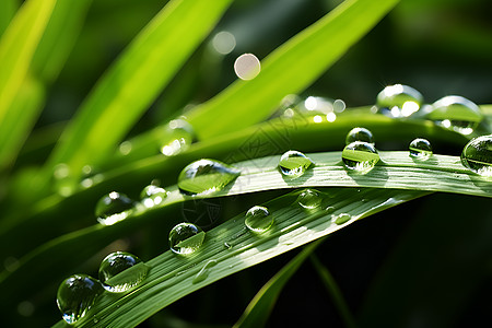 水珠点缀的草叶背景图片