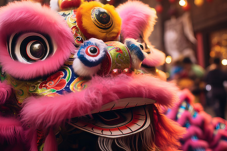传统节日的舞狮表演背景图片