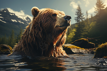 山谷里沐浴的熊图片