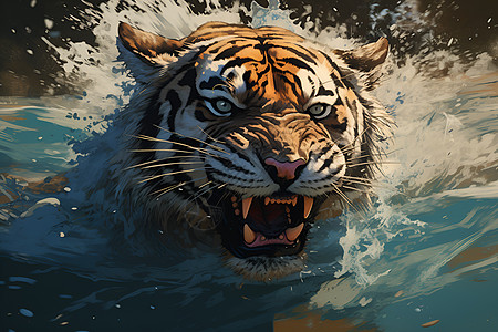 水中游泳的凶狠老虎图片