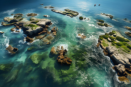 鸟瞰的清澈海水和岛屿图片