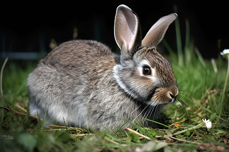 草地上的灰色兔子图片