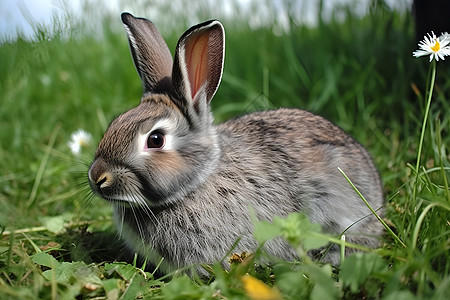 草地上的野生的动物兔子图片