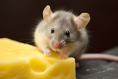 老鼠吃着一块奶酪高清图片