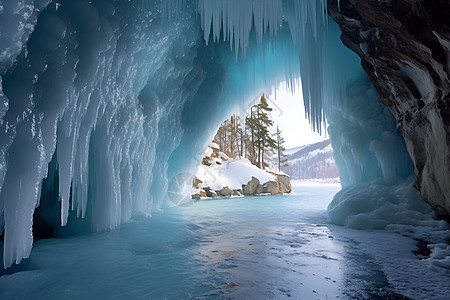 冬季洞穴中的冰柱图片
