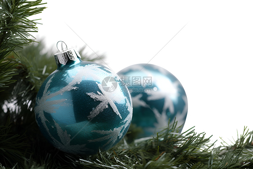 蓝色圣诞球装饰图片