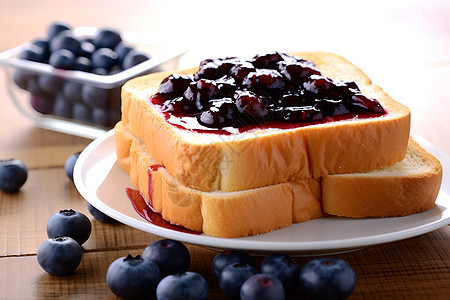健康的面包和蓝莓酱图片