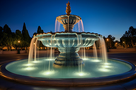 夜晚的城市喷泉图片