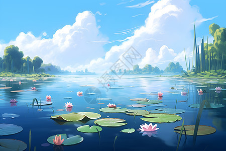 湖面的荷叶莲花图片