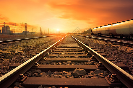 日落时的铁路图片