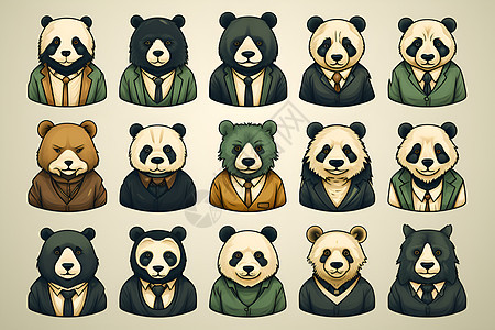 排列的熊猫图标图片