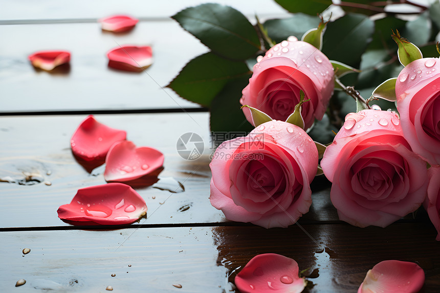 桌面上美丽的玫瑰花图片