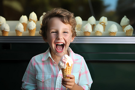 拿着冰淇淋的可爱小男孩背景图片