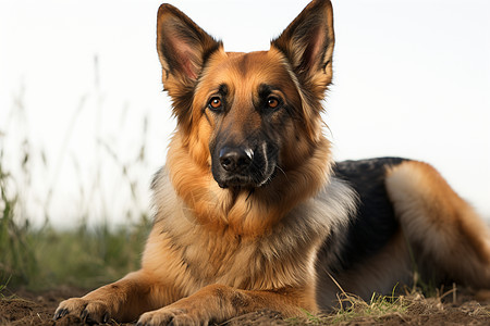 趴在泥土上的牧羊犬图片