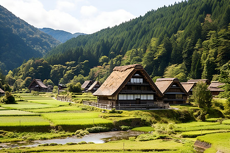 川蜀山村风光日本的白川村背景