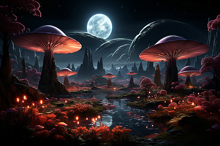 虚幻的植物蘑菇背景图片