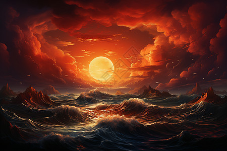 海边夕阳下的海洋图片