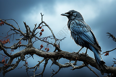 树枝上的乌鸦背景图片
