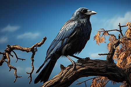 树枝上的野生乌鸦背景图片