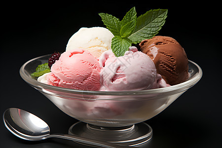 玻璃碗里的冰淇淋图片