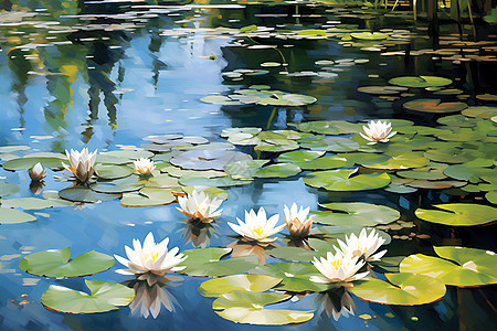 清澈池水中莲花绽放图片