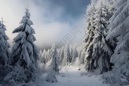 雪地森林白雪覆盖的雪林背景