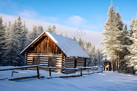 冬日森林小屋高清图片