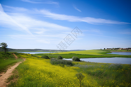 野花草地美丽的乡村风景照背景