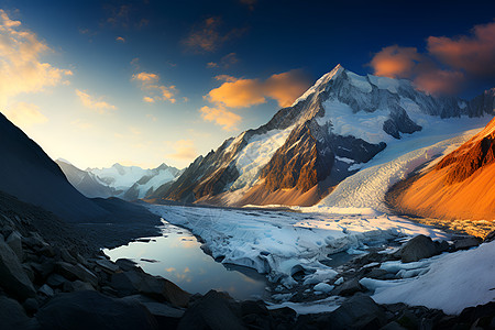 湖泊背景和雪山图片