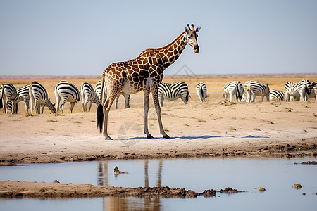 原始荒漠的长颈鹿图片