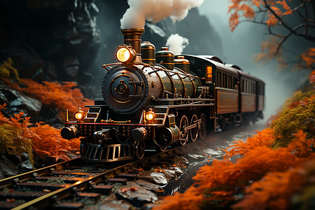 列车穿越森林背景图片