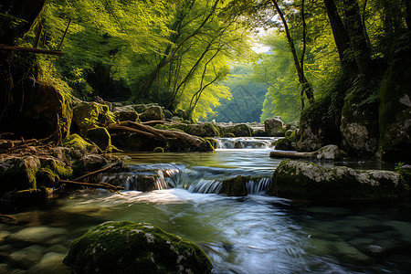 森林中流淌的溪流图片
