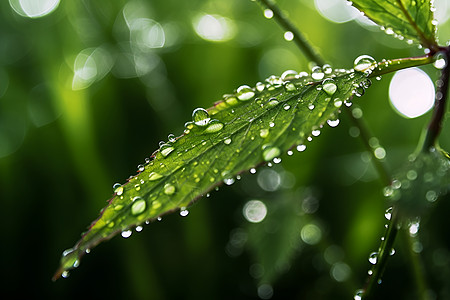 雨滴psd清晨沾满露珠的树叶背景