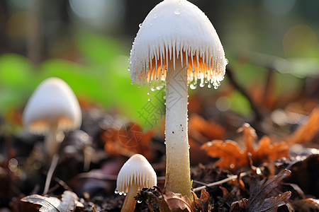 土壤中的白色蘑菇图片