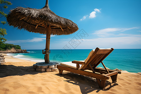 度假海滩上的遮阳椅背景图片