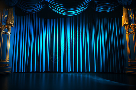 复古风格的蓝色幕布舞台图片