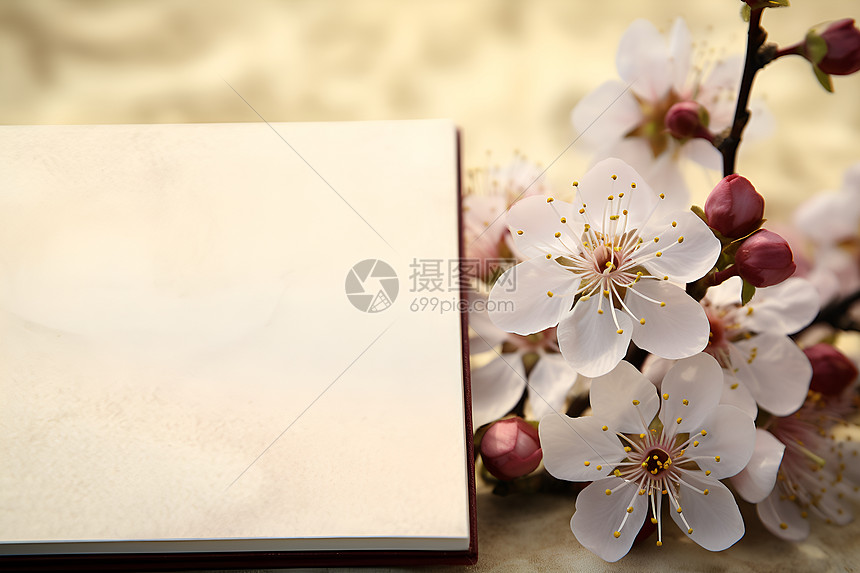 白色梅花旁的信纸图片