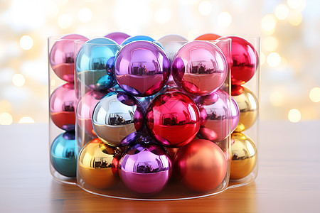 透明罐中的彩色玻璃球背景图片