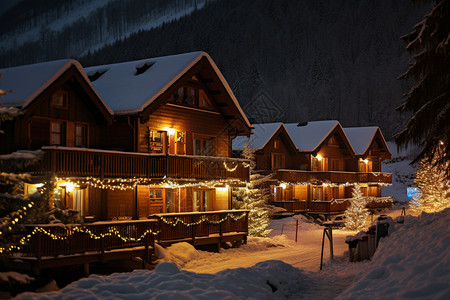 圣诞节村庄的夜景背景图片
