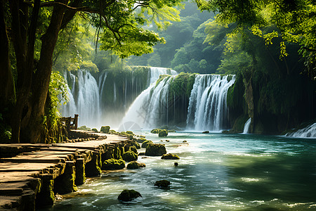 丛林溪水美丽的丛林湖泊景观背景