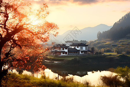 风景优美的秋季乡村小镇景观图片