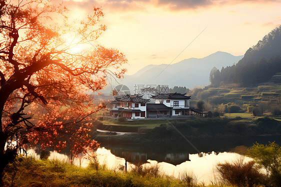 风景优美的秋季乡村小镇景观图片