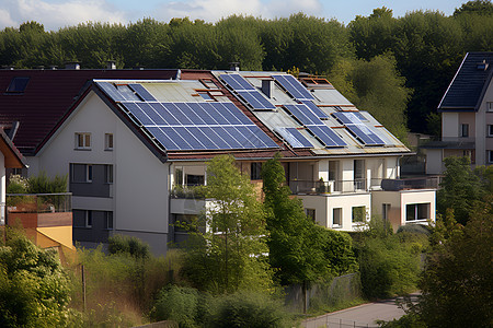 现代房屋住宅的太阳能光伏板图片