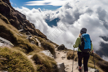 勇往直前的山峰行者背景图片