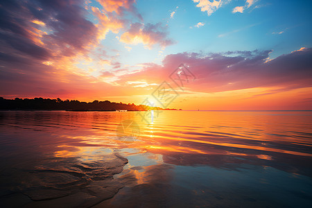 日落时海洋的美丽景观图片