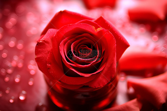 红玫瑰上的水滴图片