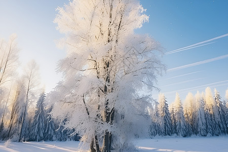 户外大树上的白雪图片