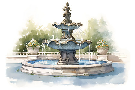 美丽的喷泉池水图片